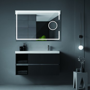 Espejo de baño cuadrado con luz led frontal y con marco negro Serie Suiza - Espejo  Baño